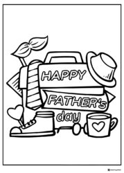 Fathers Day Coloring Page with Gifts Hat and Heart Mug