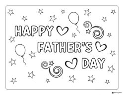 Fathers Day Coloring Page with Hearts Stars and Balloons