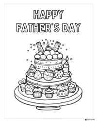 Fathers Day Coloring Sheet with Cake and Assorted Cupcakes