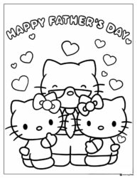 Fathers Day Coloring Sheet with Cat Dad and Two Kittens
