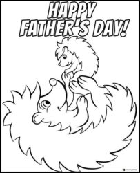 Fathers Day Coloring Sheet with Cute Hedgehog Dad and Baby