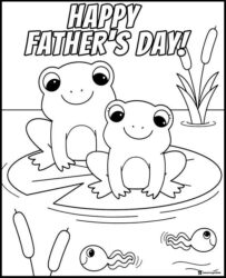 Fathers Day Coloring Sheet with Frogs on Lily Pad Scene