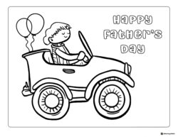 Fathers Day Coloring Sheet with Girl Driving Car and Balloons