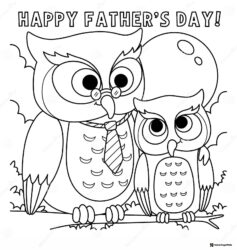 Fathers Day Coloring Sheet with Owl Dad and Baby Owl