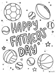 Fathers Day Coloring Sheet with Sports Balls and Stars