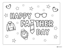 Fathers Day Coloring Sheet with Tie Watch and Hoodie Icons