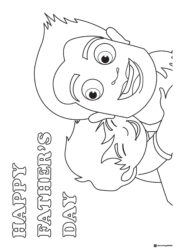 Fathers Day Hug Coloring Page with Smiling Dad and Child