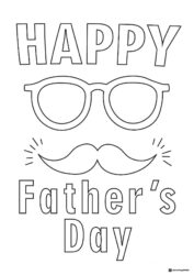 Fathers Day Mustache and Glasses Coloring Page with Bold Text