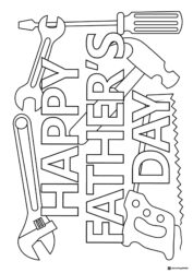 Fathers Day Tools Coloring Page with Saw Wrench and Drill