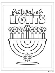 Festival of Lights Coloring Sheet with Menorah and Star