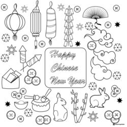 Festive Chinese New Year Sheet with Rabbits Lanterns and Coins