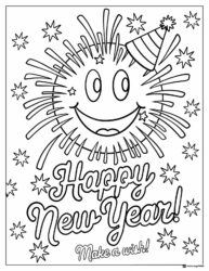 Firework Face Coloring Page with Party Hat and Stars