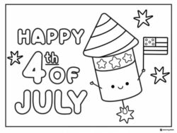 Firework Rocket Coloring Page with USA Flag and Stars