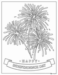 Fireworks Coloring Page with Happy Independence Day Banner