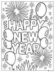 Fireworks and Balloons Happy New Year Coloring Sheet