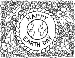 Floral Earth Day Coloring Page with Flowers and Leaf Frame