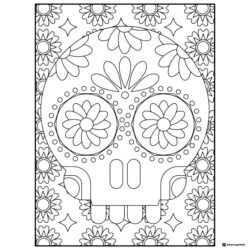 Flower Sugar Skull Coloring Page with Daisy Eyes