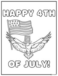 Flying Eagle Coloring Page with Hat and American Flag