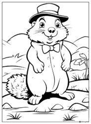 Formal Groundhog Coloring Page with Hat and Bow Tie