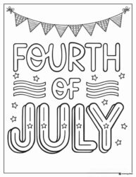 Fourth of July Lettering Coloring Page with Bunting and Stars