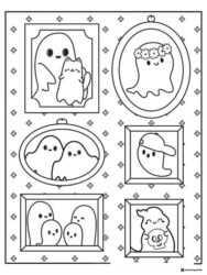 Framed Ghost Family Coloring Sheet with Various Portraits