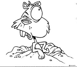 Funny Cartoon Groundhog Poking Out of Burrow Coloring Page