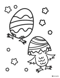 Funny Chick Coloring Page with Cracked Easter Egg Shells