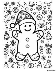 Gingerbread Man Coloring Page with Festive Background Elements