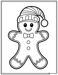 Gingerbread Man Coloring Page with Santa Hat and Bowtie