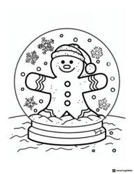 Gingerbread Man Snow Globe Coloring Page with Snowflake Details