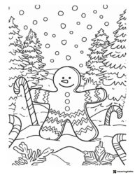 Gingerbread Man in Candy Cane Forest Coloring Sheet