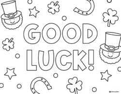 Good Luck Coloring Page with Shamrocks and Leprechaun Faces