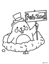 Groundhog Day Coloring Page with Feb 2nd Sign and Hat