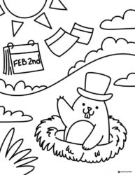 Groundhog Day Coloring Sheet with Calendar and Sun