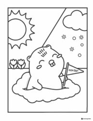 Groundhog Day Coloring Sheet with Split Seasons Sign