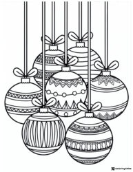 Hanging Ornaments Coloring Page with Ribbons and Patterns
