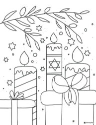 Hanukkah Candle and Gift Coloring Sheet with Olive Branch