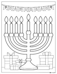 Hanukkah Coloring Page with Kids Donuts and Latkes