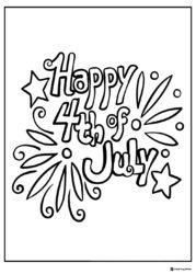 Happy 4th of July Coloring Page with Fireworks and Stars