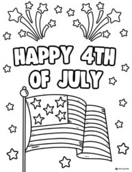 Happy 4th of July Coloring Page with Flag and Shooting Stars