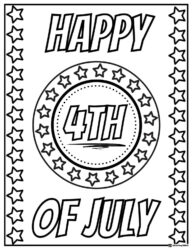 Happy 4th of July Coloring Page with Star Circle Frame Design