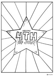 Happy 4th of July Star Coloring Page with Radiating Lines