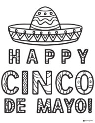 Happy Cinco de Mayo Coloring Page with Sombrero and Bold Text