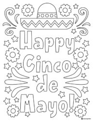Happy Cinco de Mayo Coloring Page with Sombrero and Flowers