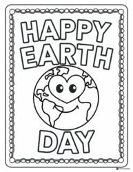 Happy Earth Day Coloring Page with Heart Eyed Globe