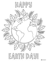 Happy Earth Day Coloring Page with Leafy Globe Border