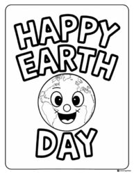 Happy Earth Day Coloring Page with Smiling Globe Face