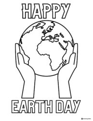 Happy Earth Day Coloring Sheet with Hands Holding Globe