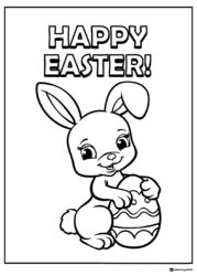 Happy Easter Bunny Coloring Page Holding Decorated Egg