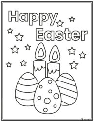 Happy Easter Coloring Page with Stars and Patterned Eggs